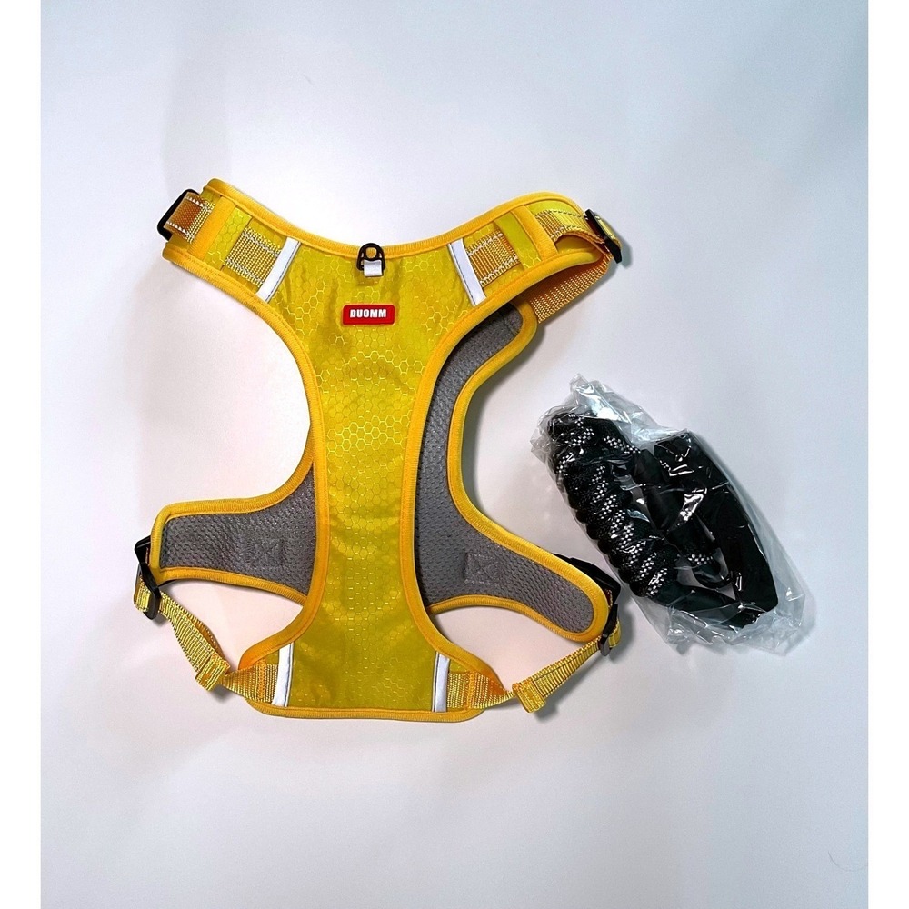 Duomm Large Yellow No Pull Dog Harness Reflective Step In & Mesh Padded w/ Leash